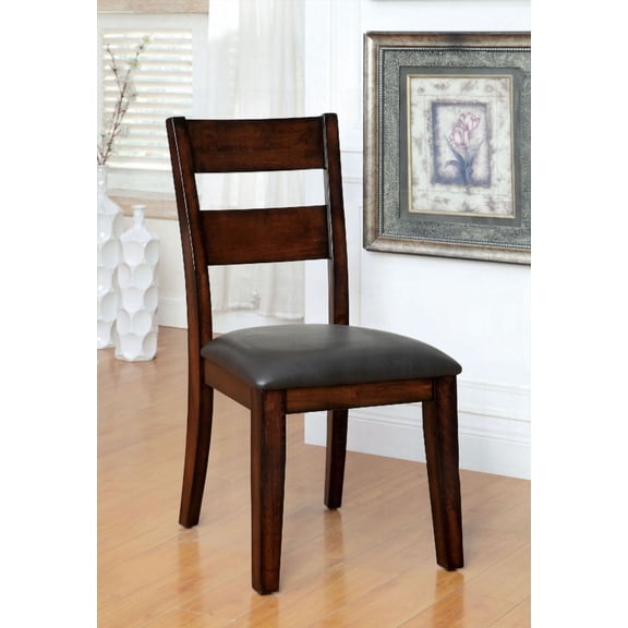 Dark Cherry Solid Wood Dining Chairs - 2-Pack with Padded Leatherette Seats