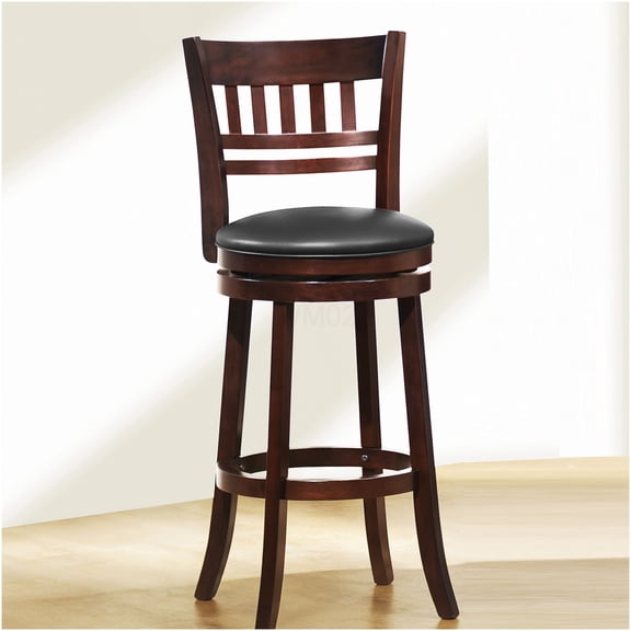 Dark Cherry Swivel Bar Stool with Footrest - 360 Degree Rotation Solid Wood Pub Chair for Kitchen Island, Counter Height Dining