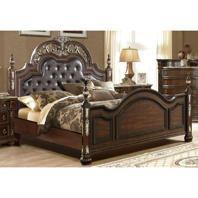Dark Cherry Upholstered Poster King Size Bed Traditional McFerran B9504