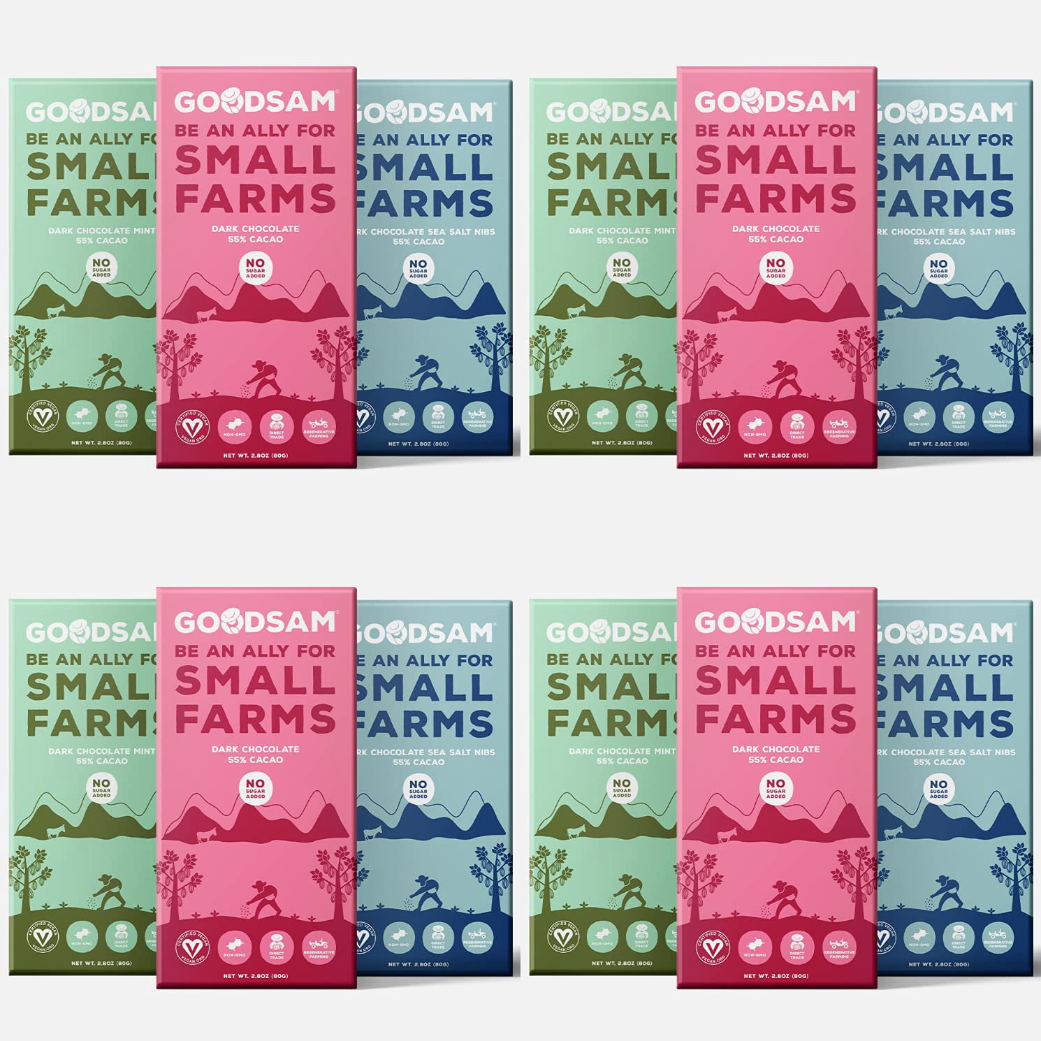 Dark Chocolate Bars (12 Pack), 55 Cacao, Plain, Mint, Sea Salt Nibs