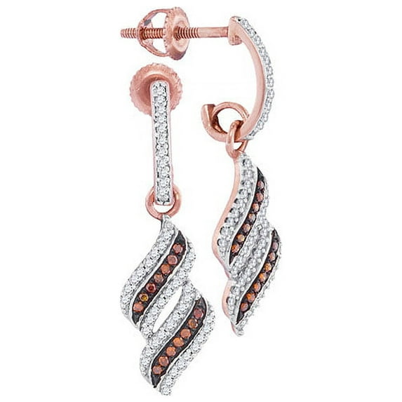 Dark Chocolate Brown 10K Ravishing Rose Gold Cascade Ribbon Dangle Earrings 1/3 Ctw