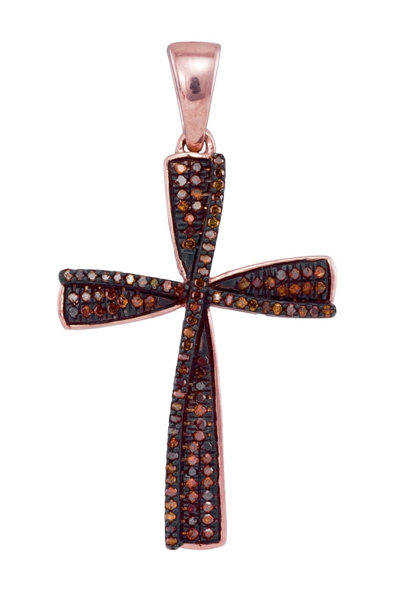 Dark Chocolate Brown 10K Ravishing Rose Gold Christian Cross Necklace Pendant 1/4 Ctw