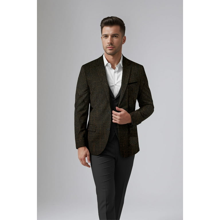 Dark Chocolate Brown Men's Party Checkered Suit Jacket Slim Fit