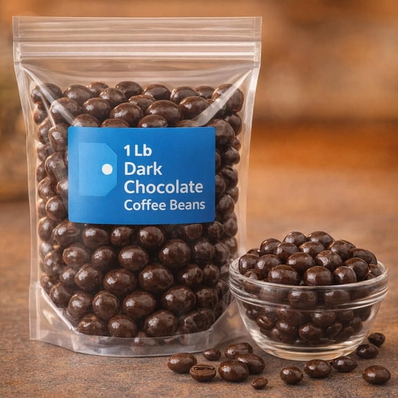 Dark Chocolate Coffee Beans 1 lb Bag, Gourmet Chocolate-Covered Espresso Beans, Rich & Crunchy Snack