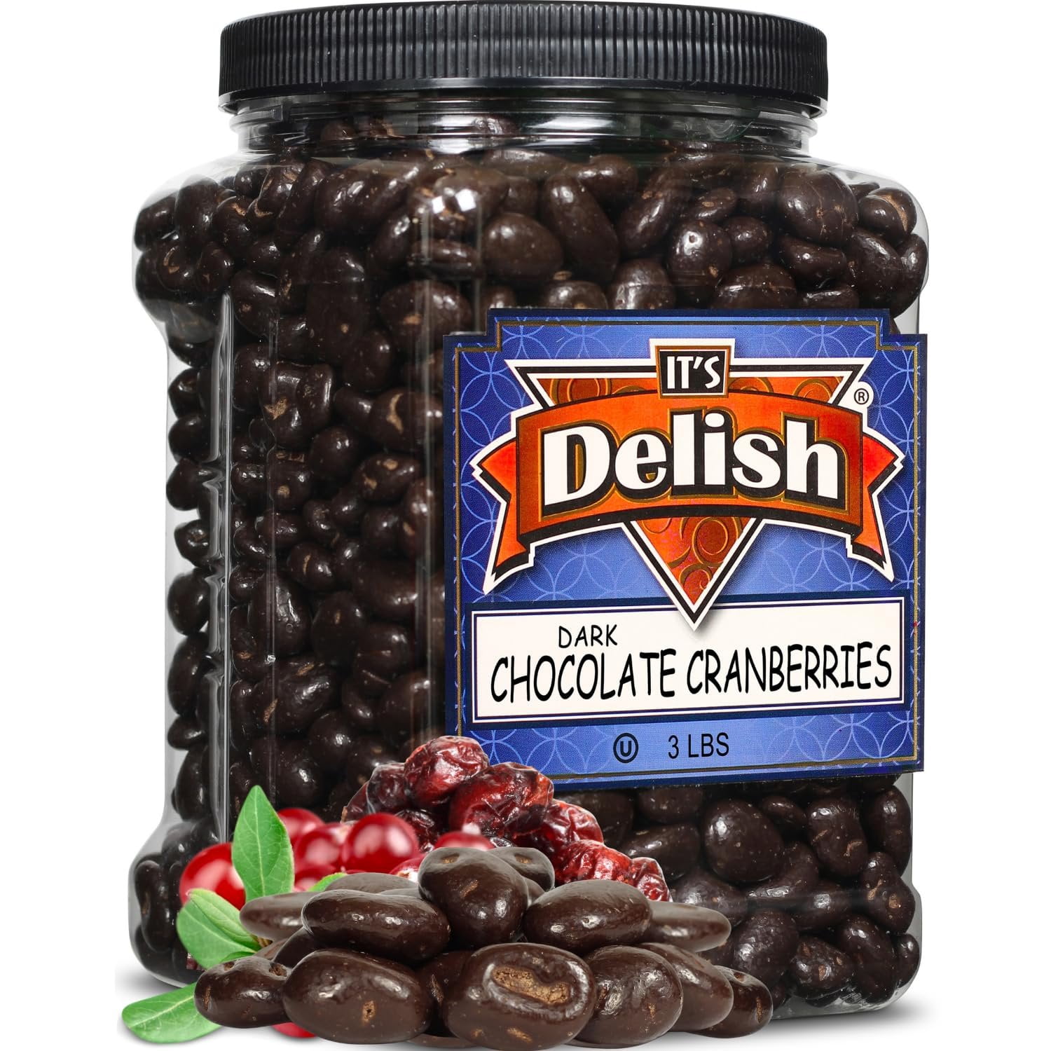 Dark Chocolate Covered Cranberries by Its Delish, 3 LBS Jumbo Container