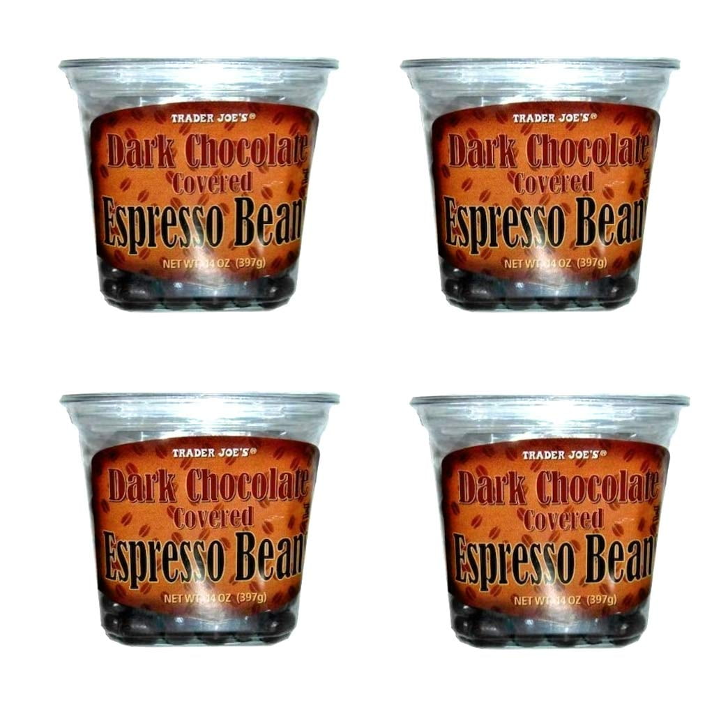 Dark Chocolate Covered Espresso Beans Bulk Pack of 4 Containers - 14 oz Per Container - 56 oz total
