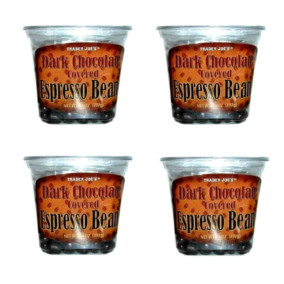 Dark Chocolate Covered Espresso Beans Bulk Pack of 4 Containers - 14 oz Per Container - 56 oz total