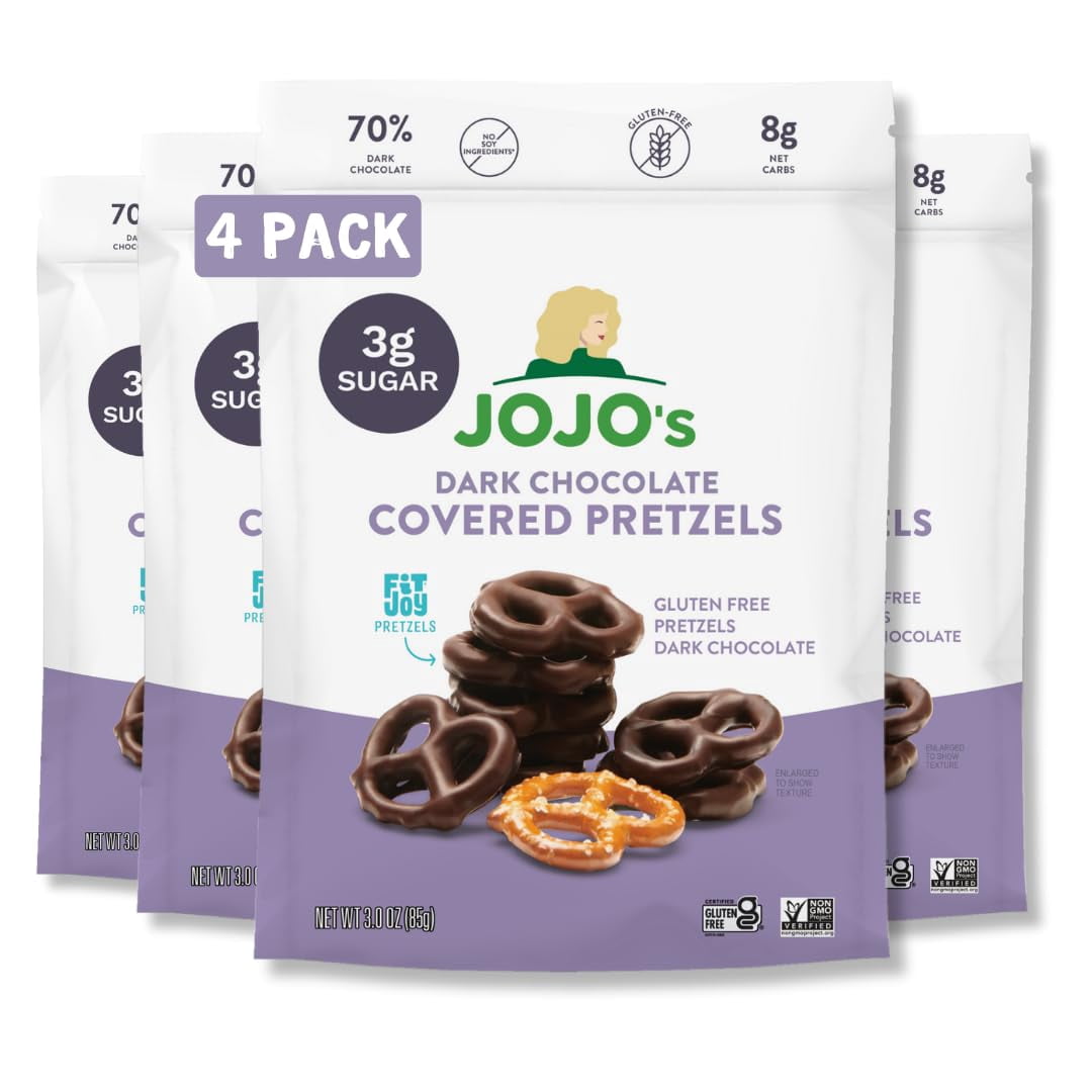 JOJO's Dark Chocolate Covered Pretzels (4 Count) - Gluten Free, Low Sugar, Keto, Vegan, With Hemp Protein 3 thumbnail image
