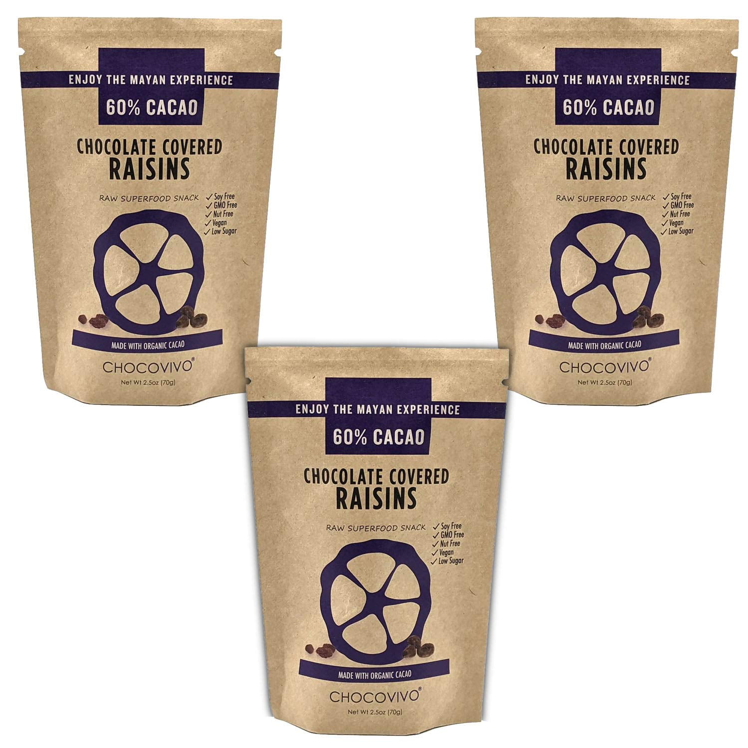 Dark Chocolate Covered Raisins 60 Cacao, Superfood Snack Paleo