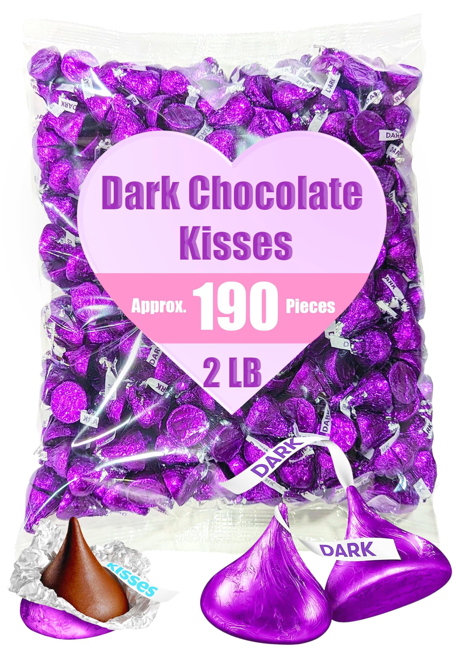 Dark Chocolate Hershey Kisses Bulk - 2 LB Bag of Kisses Chocolate