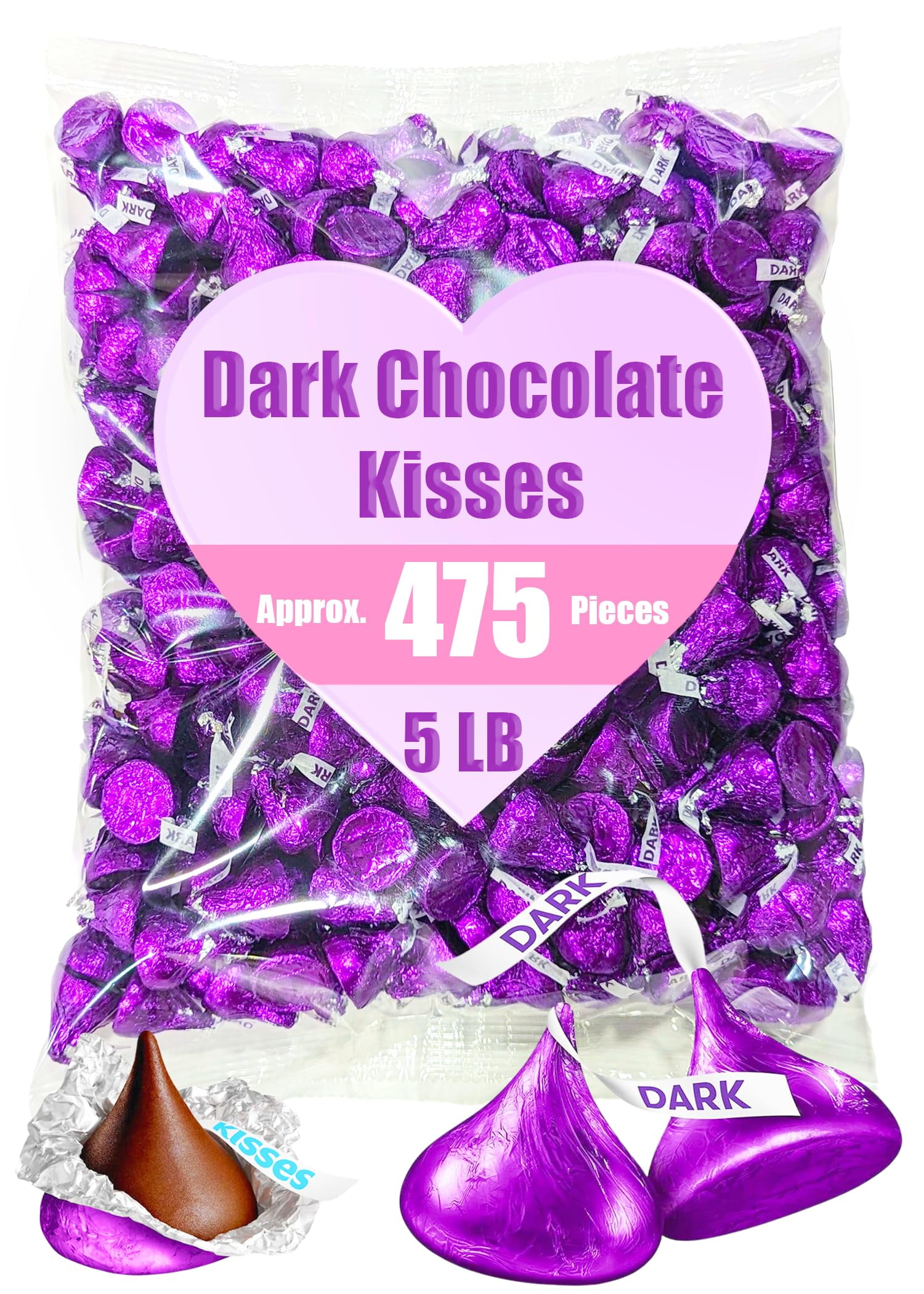 Dark Chocolate Hershey Kisses Bulk - 5 LB Bag of Kisses Chocolate - Dark Chocolate Candy - Hershey's Kisses Special Dark Chocolate Bulk - Hershey Dark Chocolate Kisses - Chocolate Dark - Purple Candy