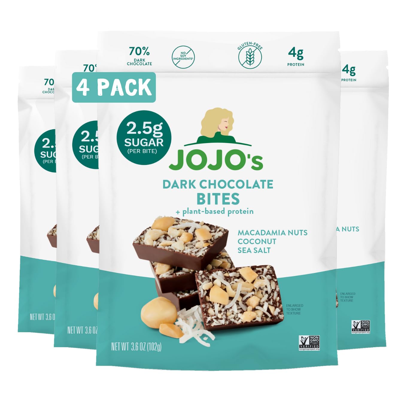 JOJO's Dark Chocolate Covered Pretzels (4 Count) - Gluten Free, Low Sugar, Keto, Vegan, With Hemp Protein 1 thumbnail image