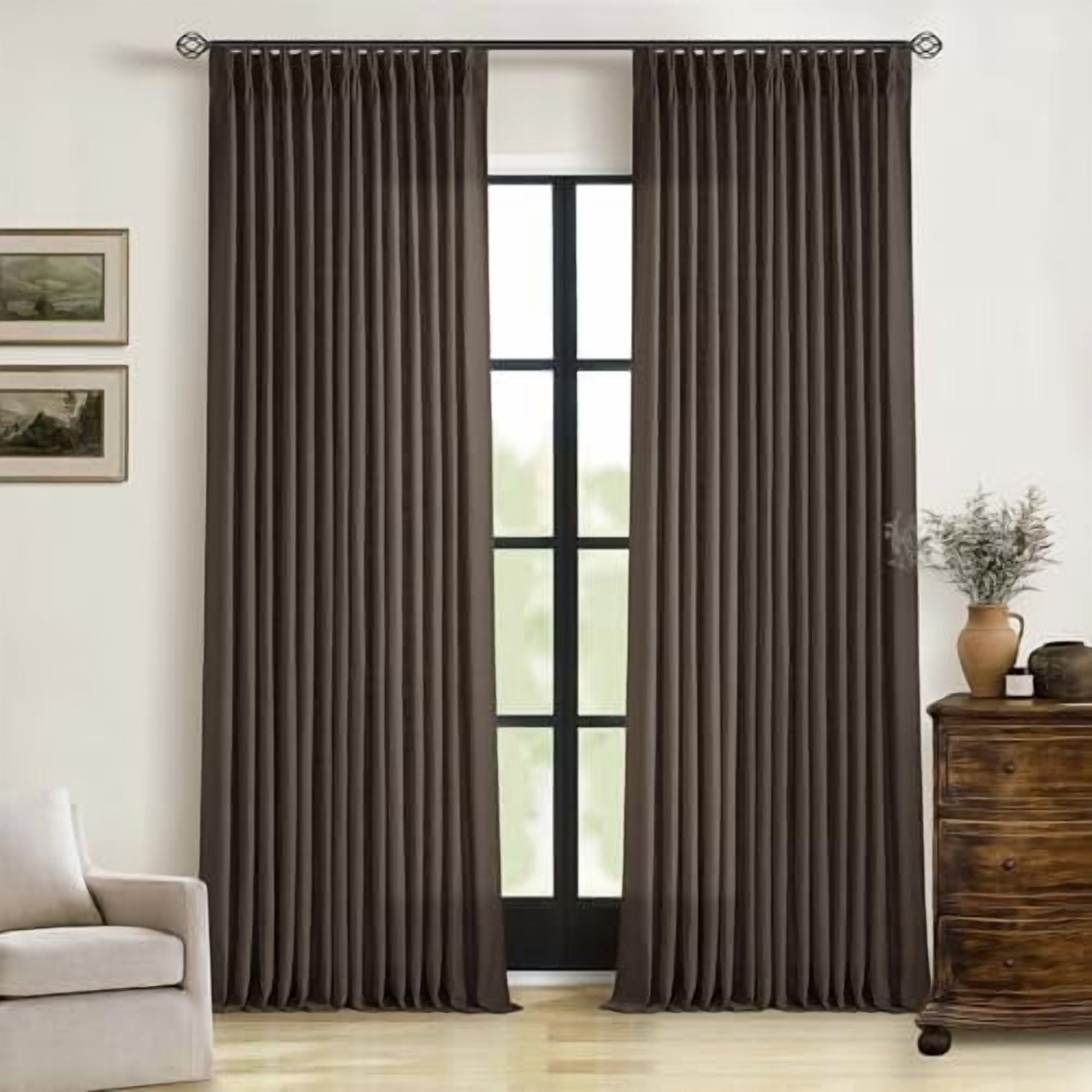 Dark Chocolate Pinch Pleated Linen Curtains 96 Inches Long 2 Panels for ...