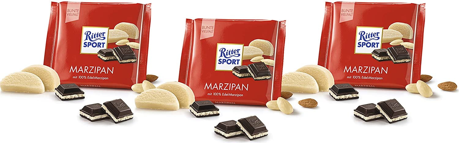 Dark Chocolate with Marzipan 3 x 100 g, Ritter Sport / Germany