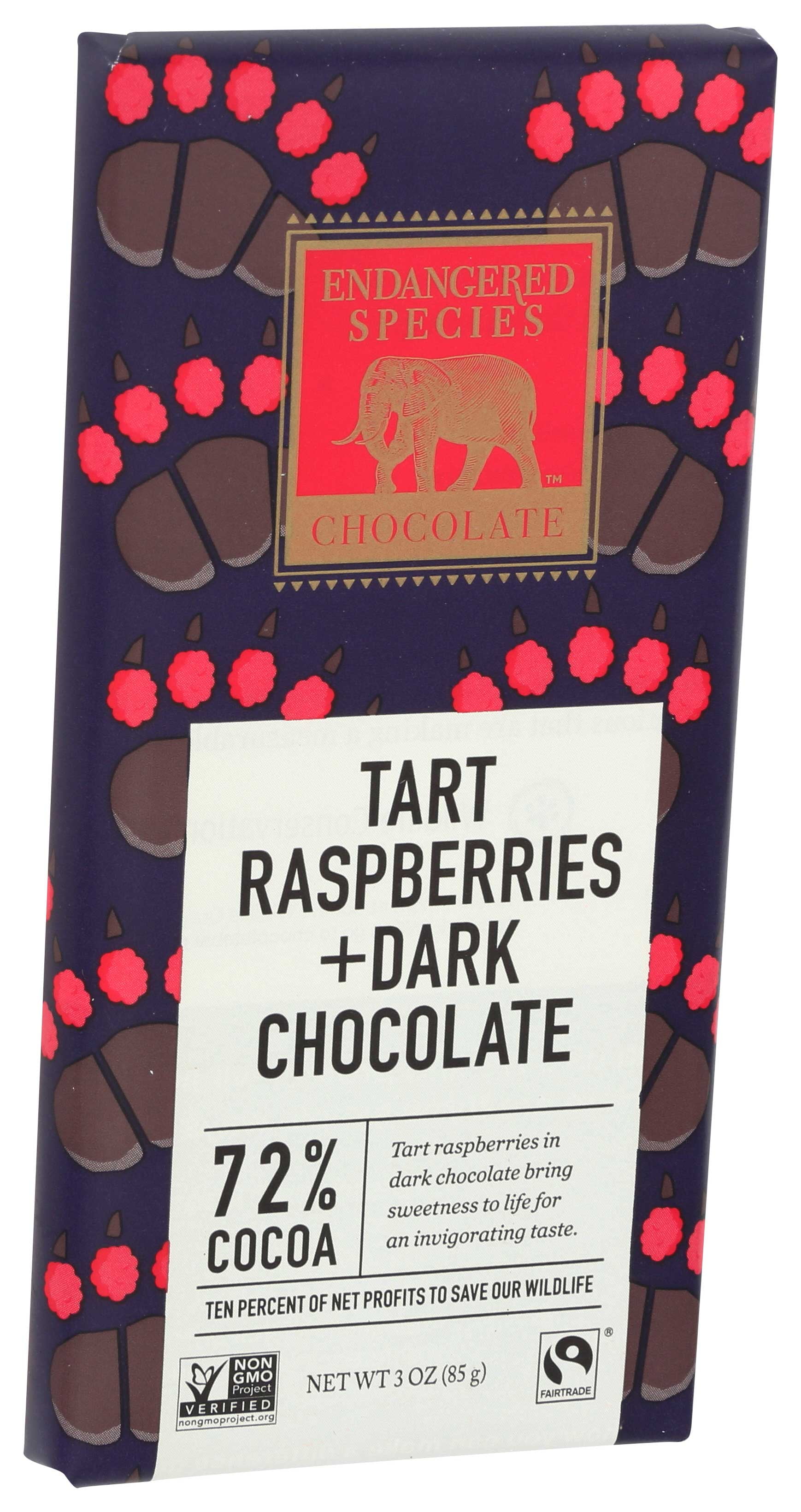 Dark Chocolate with Raspberries, 72% Cacao 3 Ounces (Case of 12)