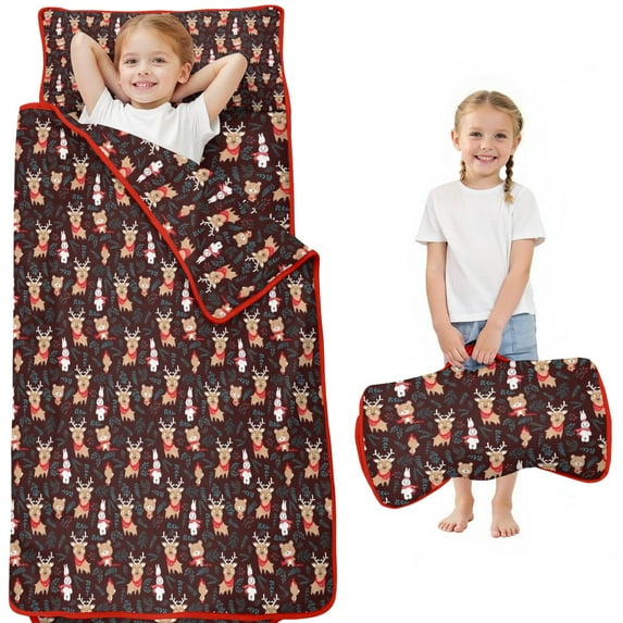 Dark Christmas Animal Pattern Toddler Nap Mats for Kids Preschool,51"x22" Sleeping Mat Bag or Kids,Toddler Sleeping Bag,Toddler Nap Mat or Daycare