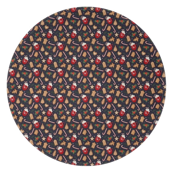 Dark Christmas Drink and Cookie Pattern Round Blanket,Comfortable Soft Flannel Throw Blanket,All Season,Warm Lightweight Blankets for Sofa Bed Couch Living Room Chair 47"x47"