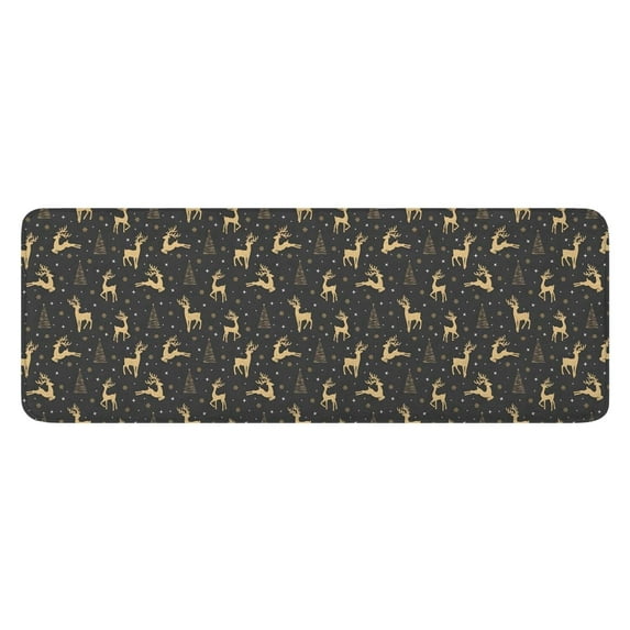 Dark Christmas Golden Reindeer Pattern Kitchen Rug Mat,Kitchen Runner Rugs Non Skid Washable,Decorative Kitchen Floor Mats for Kitchen,Sink,Laundry,17"x47.2"