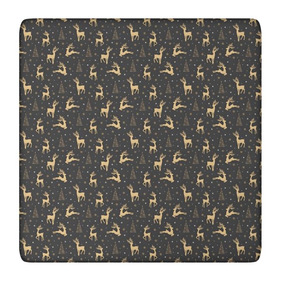 Dark Christmas Golden Reindeer Pattern Square Fitted Tablecloth with Elastic Edge,Square Table Cover,Washable Elastic Table Cover for Home Kitchen Party Decor 36"x36"