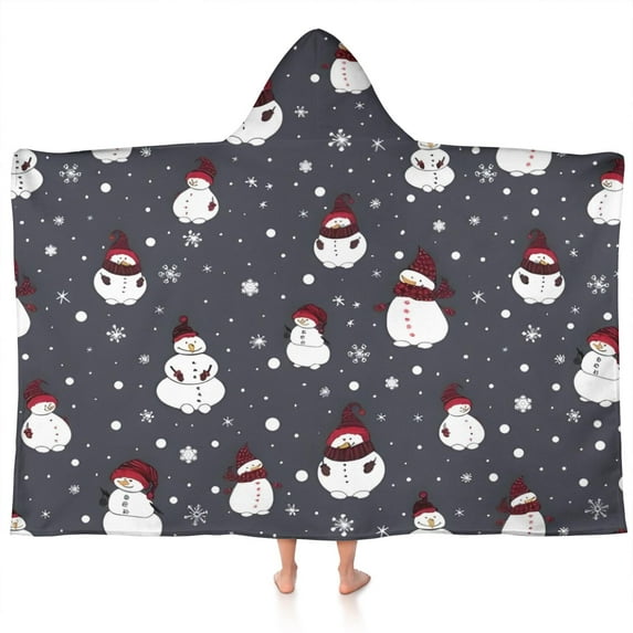 Dark Christmas Snowman Pattern Hooded Bath Towel,60"x35" for Ages 3 To 12 Kids, Quick Dry Lightweight Soft Microfiber Hood Beach Towel Cover Up for Kids