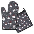 thumbnail image 1 of Dark Christmas Snowman Pattern Kitchen Oven Mitt and Pot Holder Sets 2 Pcs for Baking, Cooking and Grilling, Heat Resistant Up To 392 °F, 1 of 7