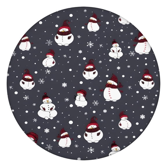 Dark Christmas Snowman Pattern Round Fitted Tablecloth with Elastic Edge,Dining Table Cover Waterproof,Outdoor Round Tablecloth for Camping,Dining,Indoor and Outdoor
