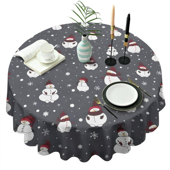 Dark Christmas Snowman Pattern Round Tablecloth 60"x60",Wrinkle Wipeable Table Cloth for Kitchen Dining Room Picnic Patio Party