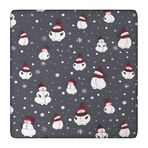 Dark Christmas Snowman Pattern Square Fitted Tablecloth with Elastic Edge,Square Table Cover,Washable Elastic Table Cover for Home Kitchen Party Decor 36"x36"