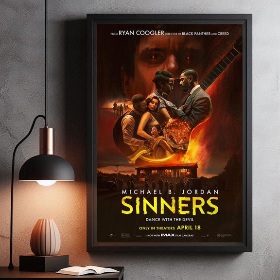 Dark Cinematic Wall Decor Featuring Sinners Movie Inspired Fire Guitar Scene Poster Print for Film Lovers 12x18 UNFRAMDE