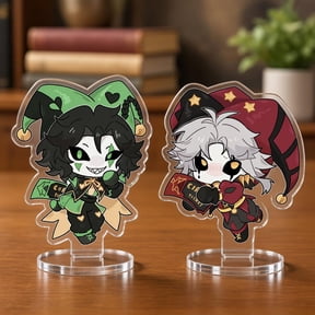 Dark Circus Acrylic Stand, Jester Clown Chibi Standee, Little H & Little P Tabletop Figure, Gothic Anime Merch, Kawaii Goth Desk Accessory