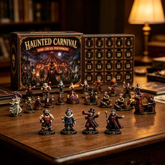 Dark Circus Performers 24 Day Advent Calendar, Carnival Halloween Countdown Surprise Box, Mini Acrylic Character Figurines for Themed Collection, Desktop Display & Holiday Interactive Gift(C 10.24in)