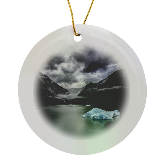 3drose, Dark Clouds over the Mountains, Circle Porcelain Ornament