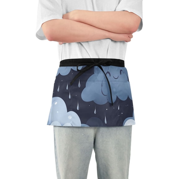 Dark Clouds Raindrops Cute Short Server Apron with 3 Pockets for Unisex Chef Gardening