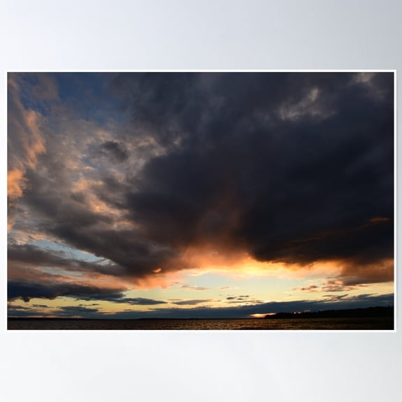 Dark Cloudy Sky In The Light Of The Sunset Above The Surface Of The Lake Water Poster Wall Art, Modern Wall Decor, 24x36 UNFRAMED