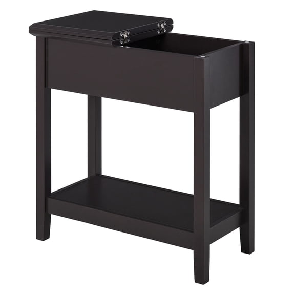 Dark Coffee End Table with Storage, Flip Top Side Table, Living Room Small Space Table