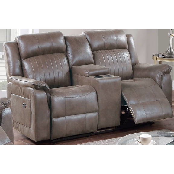 Dark Coffee Faux Leather Reclining W Console - Breathable For Living Room Modern Power Motion
