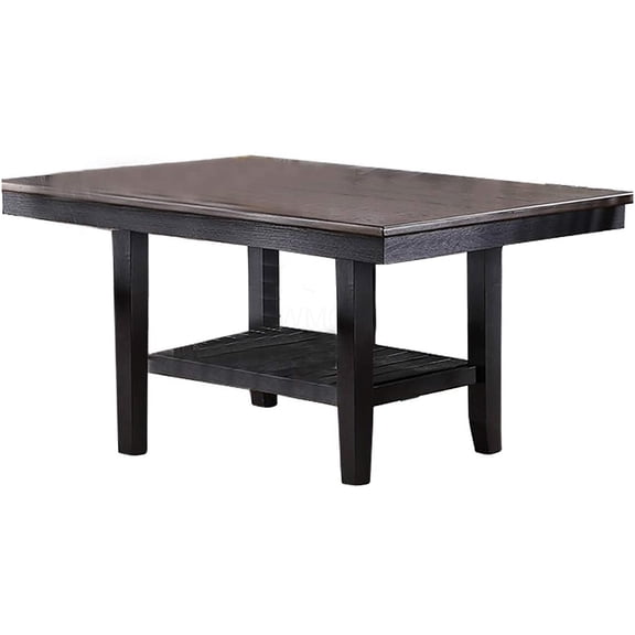 Dark Coffee Finish Solid Wood Dining Table with Storage Shelf, Modern Kitchen Breakfast Room Table for Gatherings