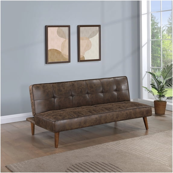 Dark Coffee Upholstered Convertible Sofa Bed with Sinuous Springs, Modern Armless Sleeper for Small Spaces