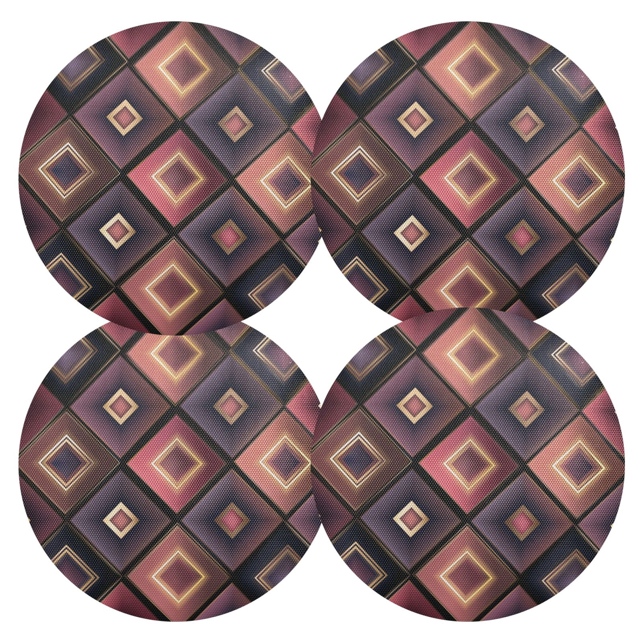 Dark Color Square Pattern Plaids PVC Round Grid Placemat Table Mat Set ...