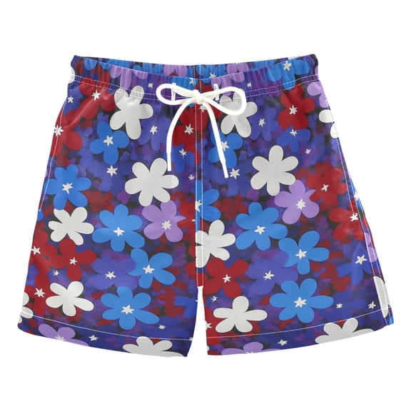 Dark Colorful Simple Flowers Boys Swim Trunks Quick Dry Boy Swim Shorts for 3-14 Years