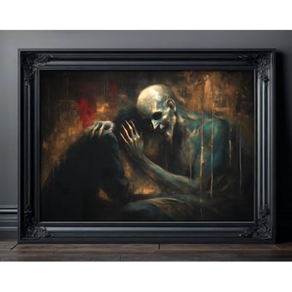 Dark Comfort Poster Haunting Skull Painting Melancholic Gothic Wall Decor Emotional Macabre Poster Existential Home Artwork , Poster Print Only