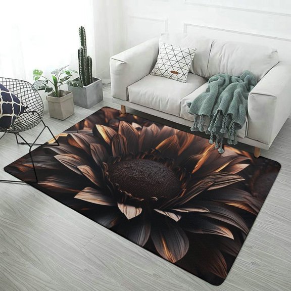 Dark Copper Sunflower Soft Comfy Rug for Home Decor Living Room Bedroom Area Rug Non-slip Doormat