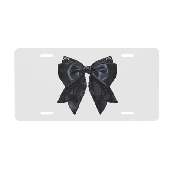 Dark Coquette Black Bow License Plate with 4 Holes,Novelty Aluminum Metal Car Plate Vanity Tag Decorative Car Front Accessories for Women Men,6"x12"