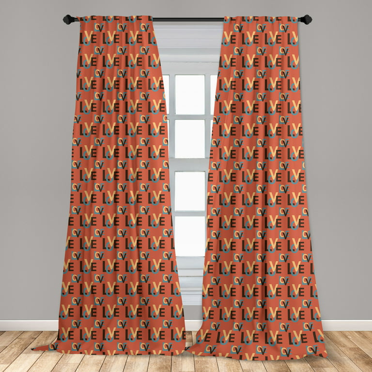 Dark Coral Curtains 2 Panels Set, Vivid Colored Backdrop Image Modern Capital Love Lettering Art, Window Drapes for Living Room Bedroom, 56 inchw x 84