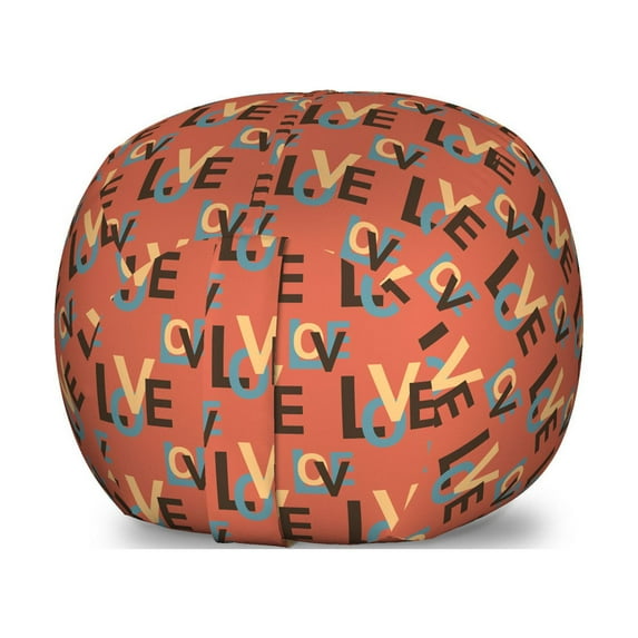 Dark Coral Storage Toy Bag Chair, Vivid Colored Backdrop Image Modern Capital Love Lettering Art, Stuffed Animal Organizer Washable Bag, Large Size, Dark Brown Vermilion, by Ambesonne