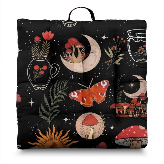 Dark Cosmic Meditation Cushion - Fluffy Floor Pillow with Constellation Map Print, Extra-Thick Support for Cross-Legged Sitting