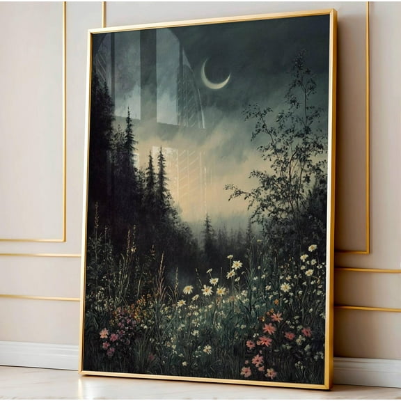 Dark Cottagecore Art, Moody Wildflower Art, Dark Art, Moody Florals, Dark Flower Field, Cottagecore Art Wall Art, Modern Wall Decor, 16x24 UNFRAMED