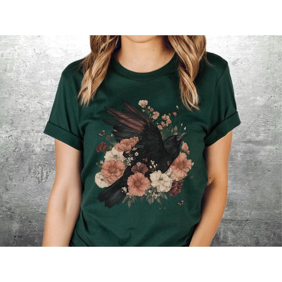 Dark Cottagecore Crow Shirt, Raven Shirt, Goblincore Shirt, Witchy Shirt, Dark Academia Sh