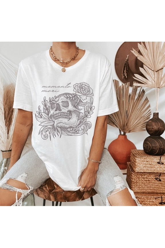 Dark Cottagecore Floral Graphic Tee, Literary Academia Aesthetic Shirt, Indie Pastel Goth Skeleton T-Shirt, Unisex Cotton T-Shirt, Size S-5XL