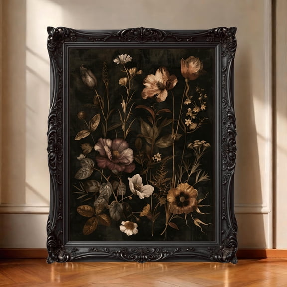 Dark Cottagecore Floral Wall Art, Moody Vintage Style, Dark Academia Decor Poster, Poster Only